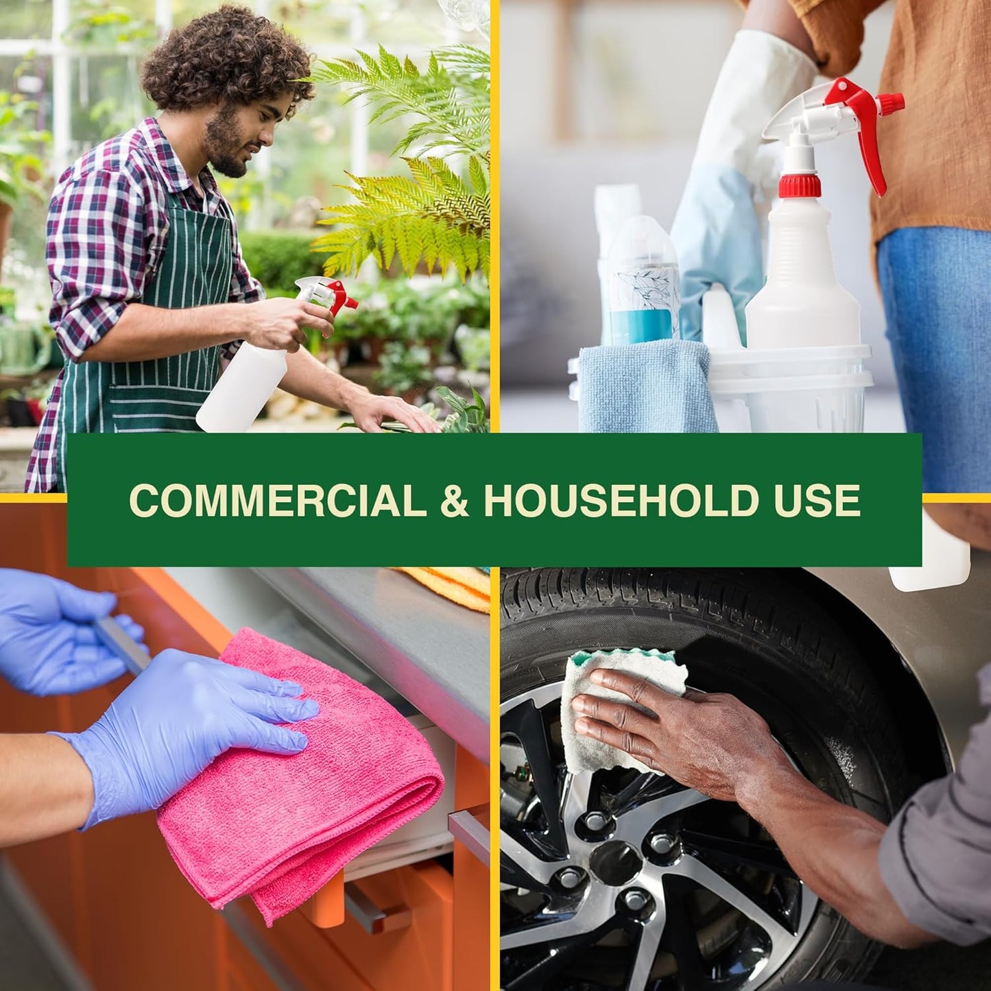 Heavy Duty 32oz Plastic Spray Bottles for Cleaning - Large Empty Industrial Bottles for Gardening Solutions, Vinegar, Chemicals, Professional Cleaners - Adjustable Sprayer Nozzle - Red 2 Pack