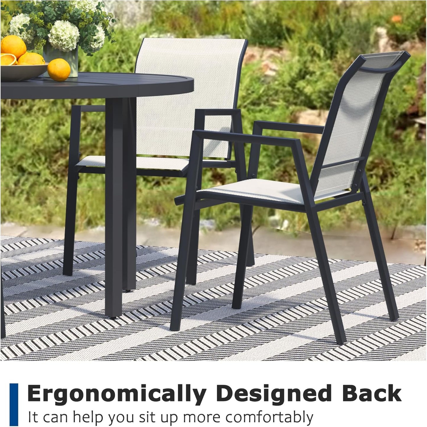 Outdoor Patio Chairs Set of 8, Oyster Beige Stackable Outdoor Chairs, Lightweight Patio Set with High Back, Metal Dining Chair for Lawn, Garden, Yard and Deck