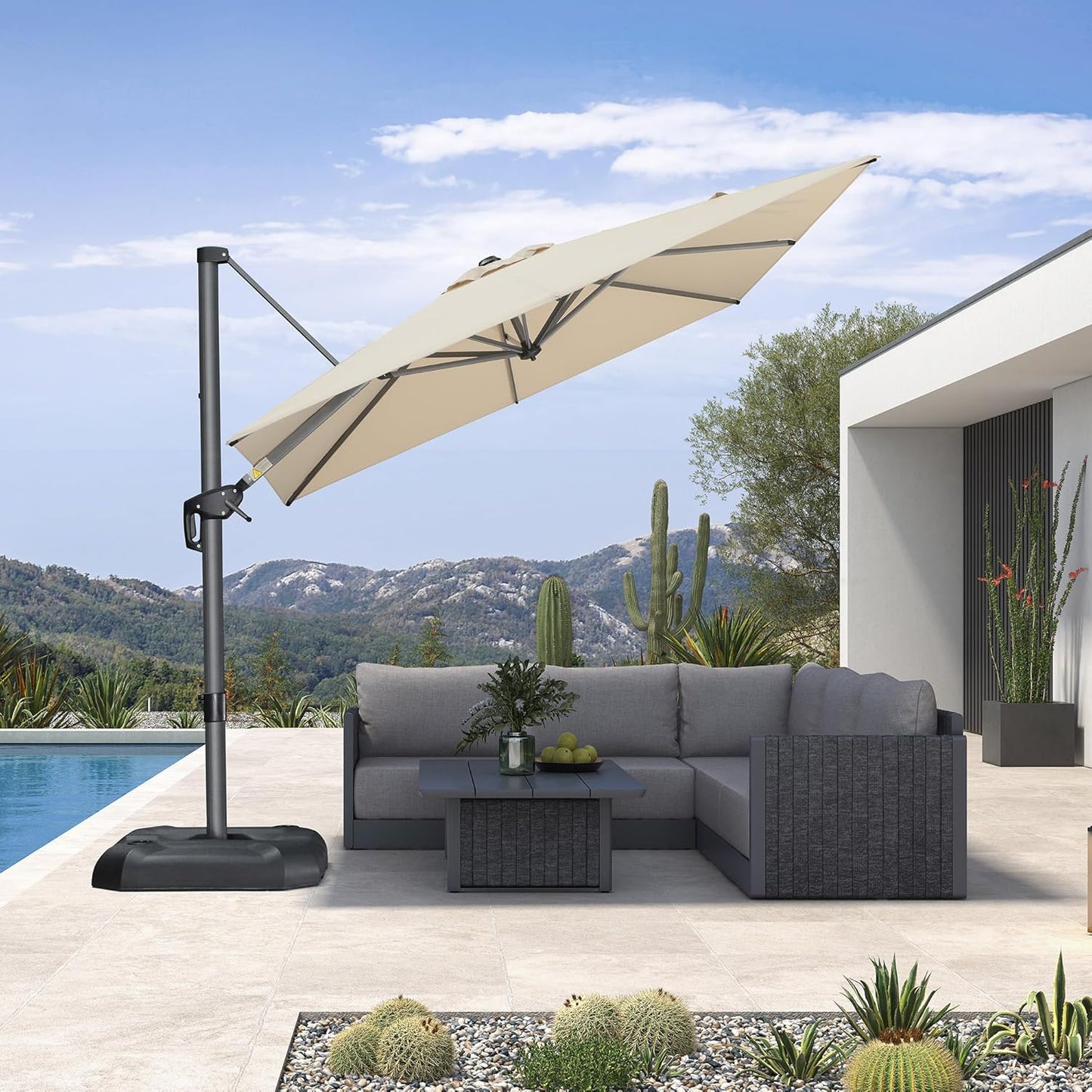 PURPLE LEAF 8 Feet Patio Umbrella Outdoor Cantilever Square Umbrella Aluminum Offset Umbrella with 360-degree Rotation for Garden Deck Pool Patio, Beige