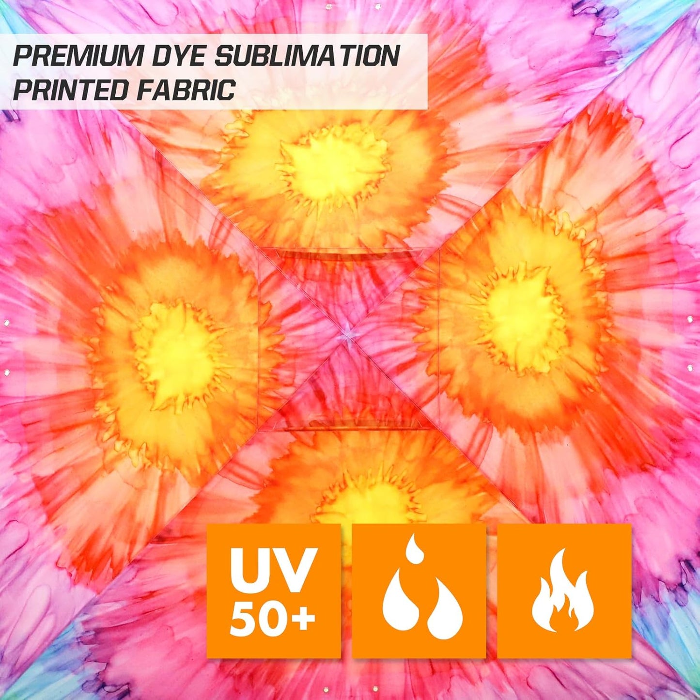 EAGLE PEAK Pop Up Canopy Tent with Wheeled Carry Bag, 8 Stakes, 4 Ropes, 4 Weight Bags, Easy Set Up Tent Canopy, 10x10 ft, 100sqft of Shade, Floral Tie Dye