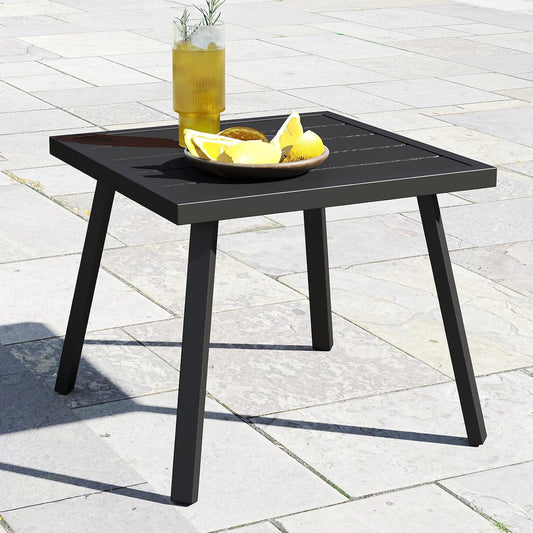 C-Hopetree Small Metal Outdoor Coffee Side Table for Outside Patio, Square, Black