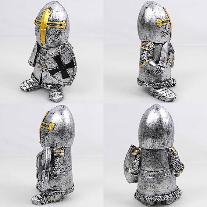 nezababy Knight Gnomes Guard Garden Statue Decoration Medieval Wee Crusader Battle Swordsman Fighting Outdoor Figurines Lawn Decor Resin (C)