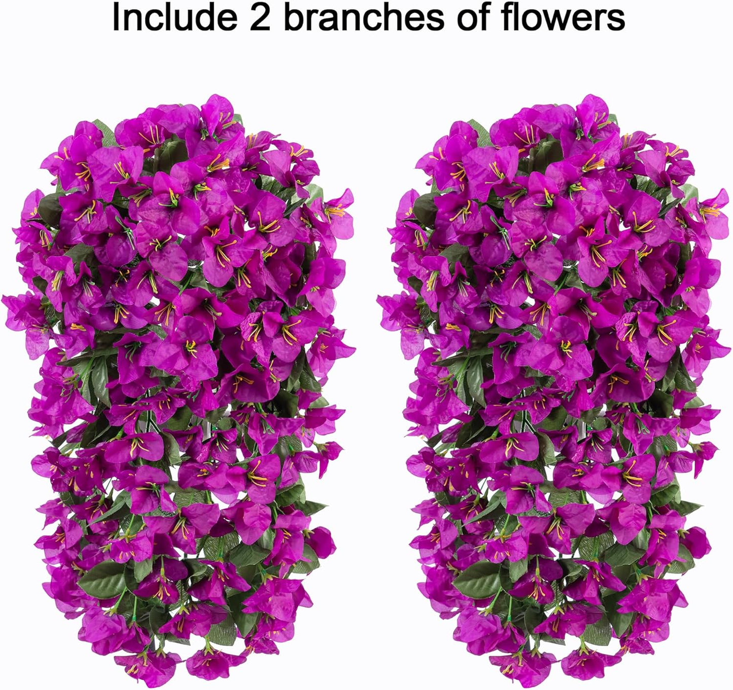 Bougainvillea Artificial Hanging Flowers Plants for Outdoors Decoration, 2pcs Fake Flowers Silk Bougainvillea Vines Realistic UV Resistant Faux Flowers for Outdoor Planters Patio Urn, Purple