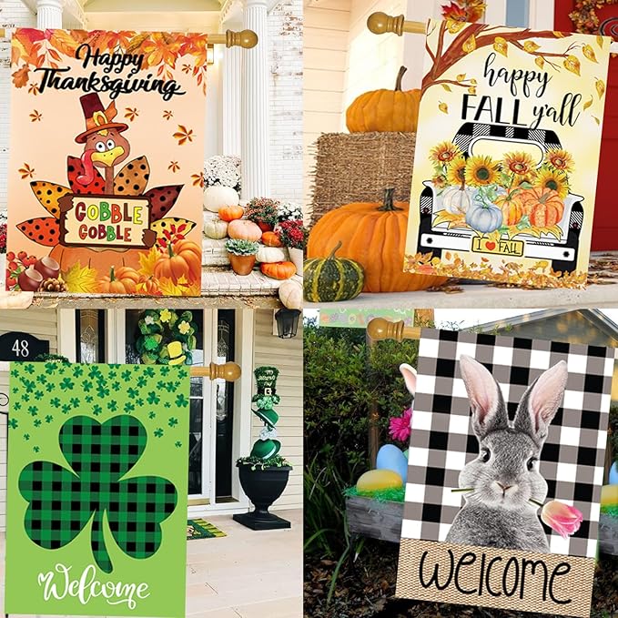 Seasonal Garden Flags Set of 12 Double Sided 28 x 40 Inch Yard Flags, Large House Flags for Outside, Fall Winter Halloween Christmas Outdoor Flags, Holiday Garden Flags for All Seasons
