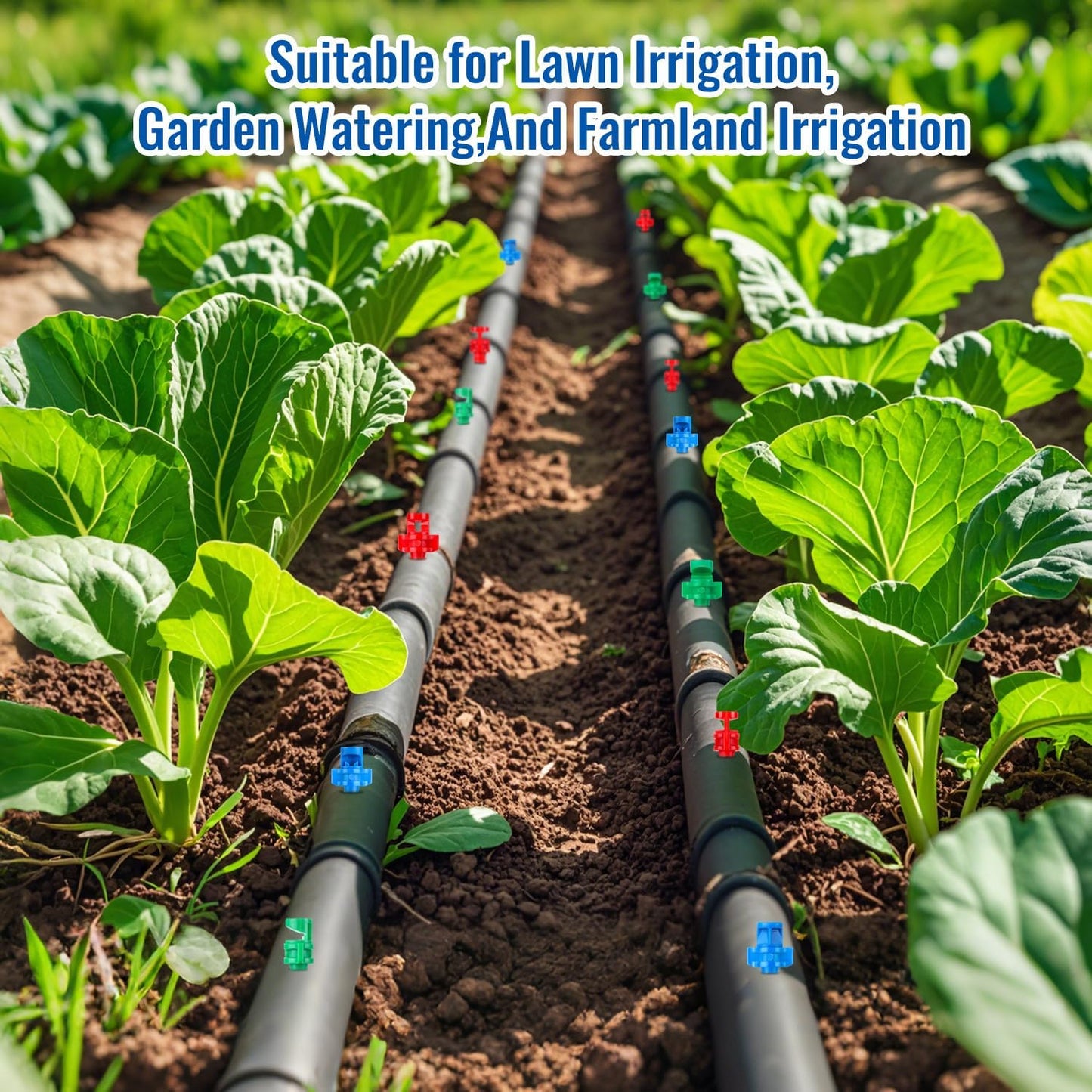 180Pcs 90/180/360 Degrees Drip Irrigation Emitters, 3 Color Heads Irrigation Misting Sprinkler, Refraction Micro Sprayer Applicable for Lawn Watering System