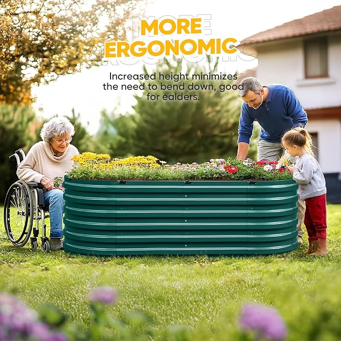 KING BIRD Raised Garden Bed Kit 2025 Upgraded Quick-Setup Galvanized Planter Garden Box Outdoor for Gardening, Vegetables, Flowers, 74x36x23 in, Green