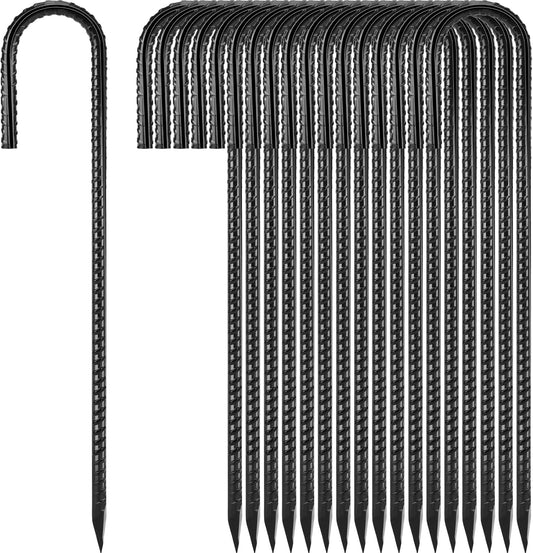 Ground Stakes 12 inches 18-Pack J Hook Rebar Stakes 5/16" Diameter Tent Stakes Heavy Duty Metal Stakes for Outdoor Decorations, Yard Inflatables and Chain Link Fence