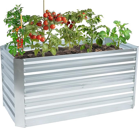 Sunnydaze Galvanized Raised Garden Bed - Metal Raised Bed for Gardening - Outdoor Planter Box for Flowers, Plants, and Vegetables - Silver - 47" W x 23" D x 24" H Rectangle