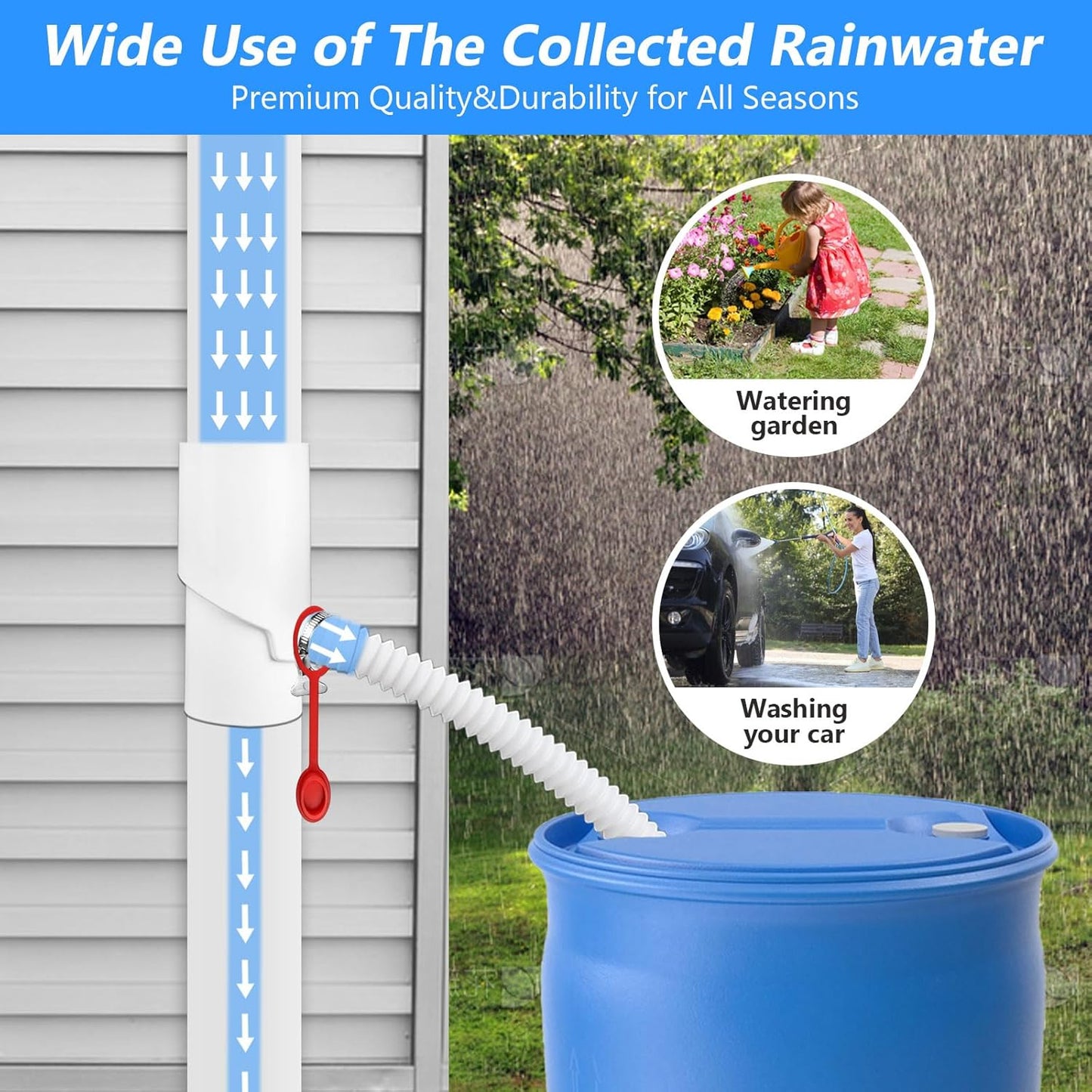 Longzhuo Rain Barrel Diverter Kit, 8cm(3.1") 10cm(3.9") Inlet, Rainwater Collection System, Rain Water Collection System Kit, for Downspout, Diverting Water, Recycle Rainwater, White (10CM)