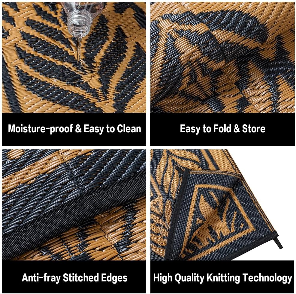 8x10 Patio Waterproof Outdoor Rug Outrside Camping Carpet RV Area Rug Reversible Brown Rugs for Deck Entryance Porch Picnic Balcony Beach