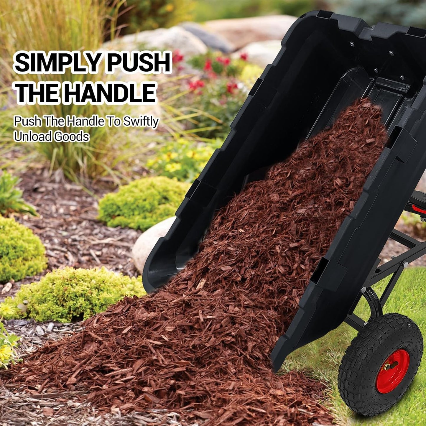 Heavy Duty Poly Utility Dump Wagon 180°Quick Release Dumping, 800 Lb Capacity Outdoor Wheelbarrow for Yard, Landscaping & Gardening