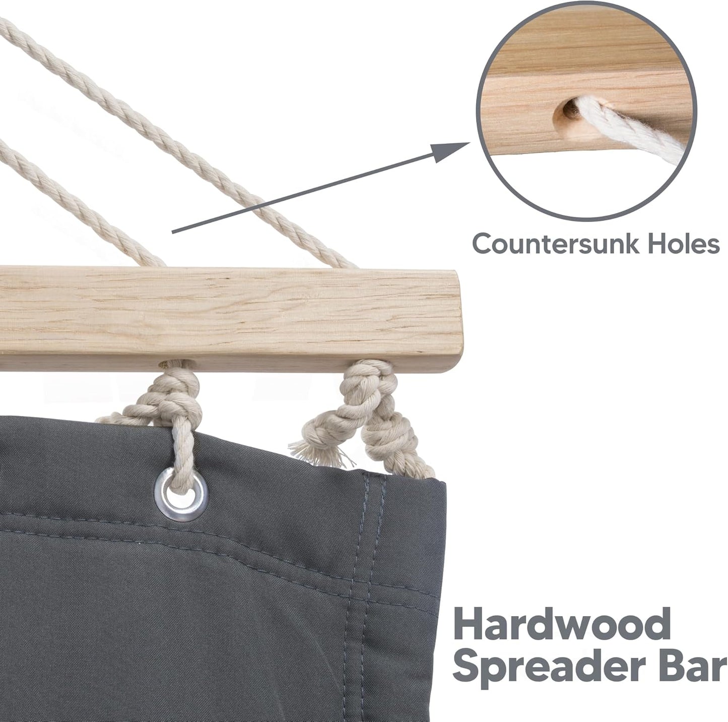 SUNCREAT Portable Tree Hammock with Hardwood Spreader Bar, Extra Large Soft Pillow, Heavy Duty 2 Person Hammock for Indoor, Outdoor, Gray