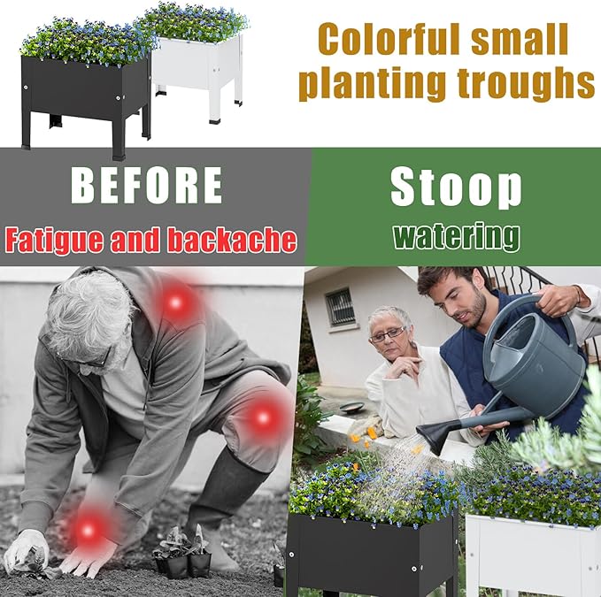 aboxoo 14 inch Planter Raised Garden Bed with Legs Outdoor Metal Small White Planter Box Elevated Garden Bed for Vegetables Flower Herb Patio