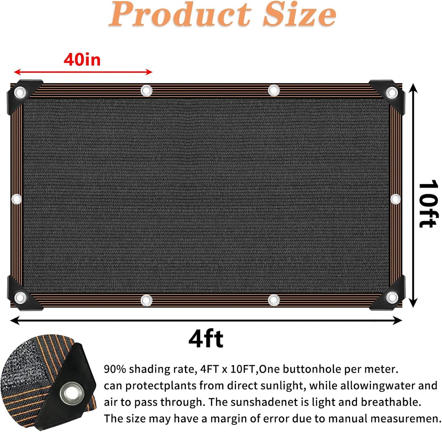 QLOFEI 4x10 FT Shade Cloth with Grommets, 90% Sun Shades Outdoor Patio Mesh Tarp, Easier to Hang Sunblock Neting Cover -for Garden Greenhouse Pergola Lawn Kennel Chicken Coop