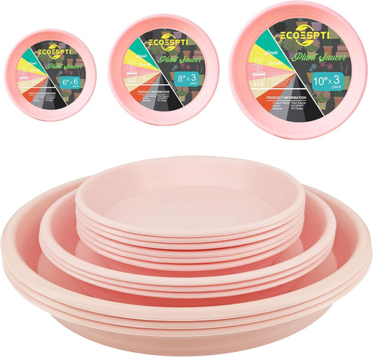 12Pcs Colourful Plant Saucer, 6 8 10 Inch Durable Plastic Plant Tray, Round Plant Pot Saucers, Drip Tray for Indoor and Outdoor Garden, Pink