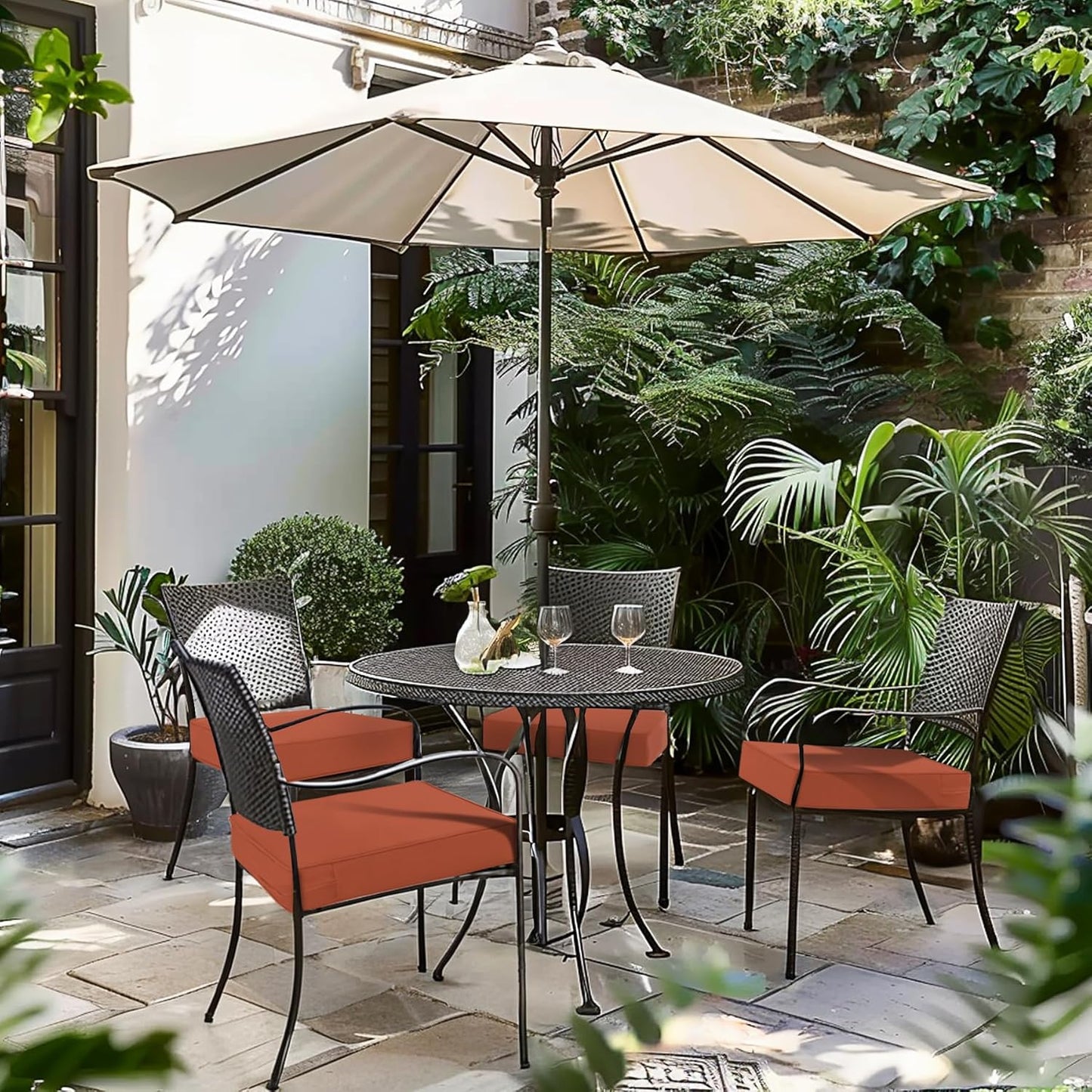 Favoyard Patio Chair Cushions 19 x 19 x 3 Inch Waterproof Outdoor Seat Cushions for Patio Furniture 3-Year Color Fastness Garden Sofa Couch Chair Pads with Handle & Adjustable Straps Set of 2, Spice