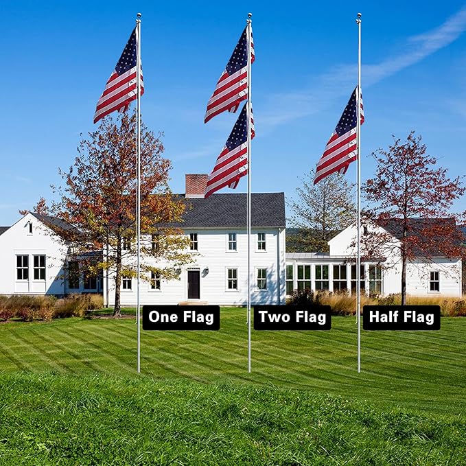 NELXINJO 20FT Sectional Flag Pole Kit, Heavy Duty Aluminum Outdoor In-Ground Flagpole, Gold Ball Top, 3x5 USA Flag for Residential commercial Outdoor Garden(20FT, Silver)