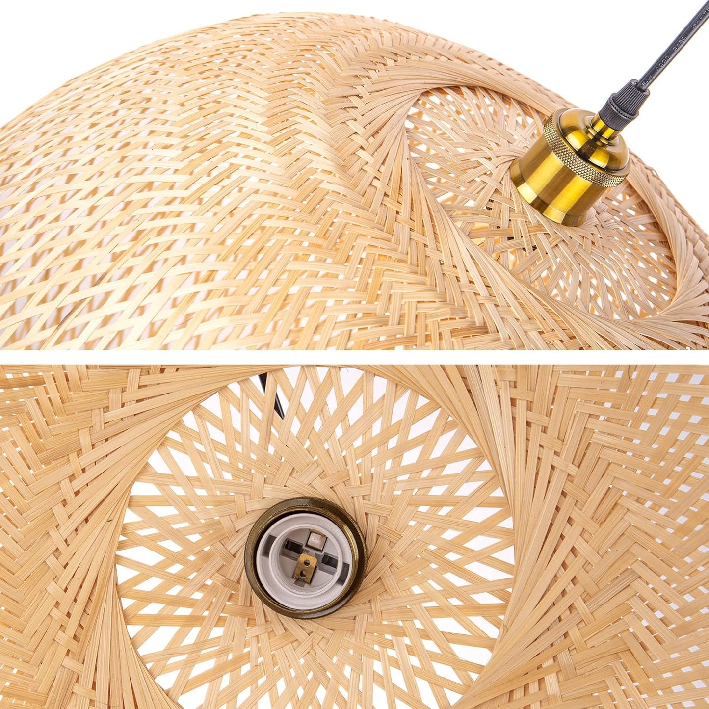 Arturesthome Bamboo Pendant Lighting Fixtures, Round Wicker Chandelier Hand-Woven Boho Basket Lampshade Hanging Ceiling Light for Kitchen Island Living Room