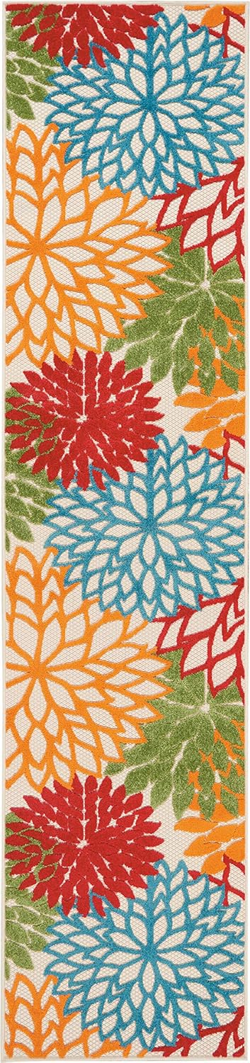 Nourison Home Aloha Indoor/Outdoor Floral Green Multicolor 2'3"X12' Area Rug Runner (2'x12')