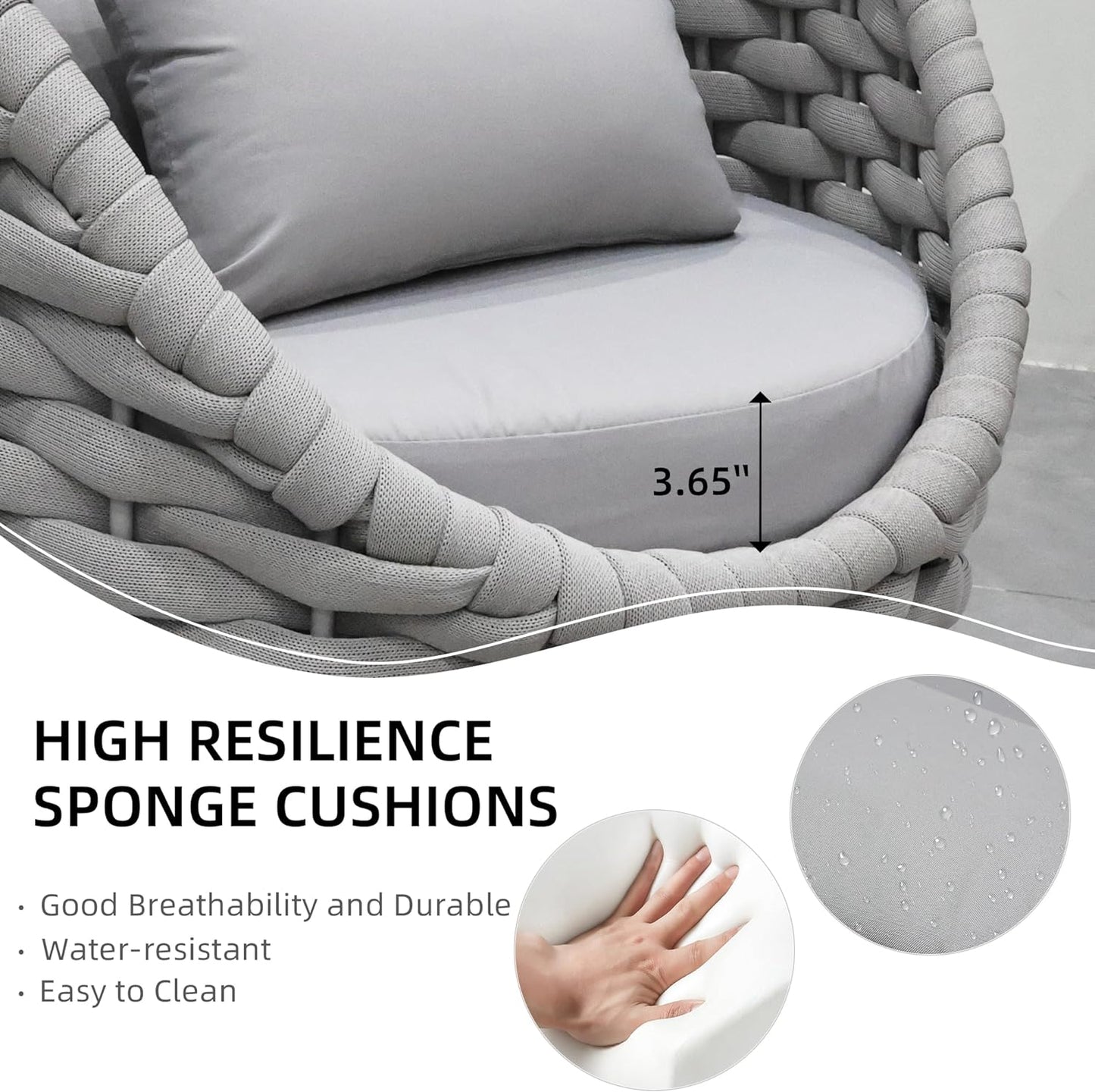 TWT Patio Sofa, All-Weather Textilene Rope Outdoor Chairs Set of 2 with Cushions & Pillows, Patio Couch Outdoor Patio Furniture Set for Patio, Balcony, Backyard, Deck, Poolside, Grey