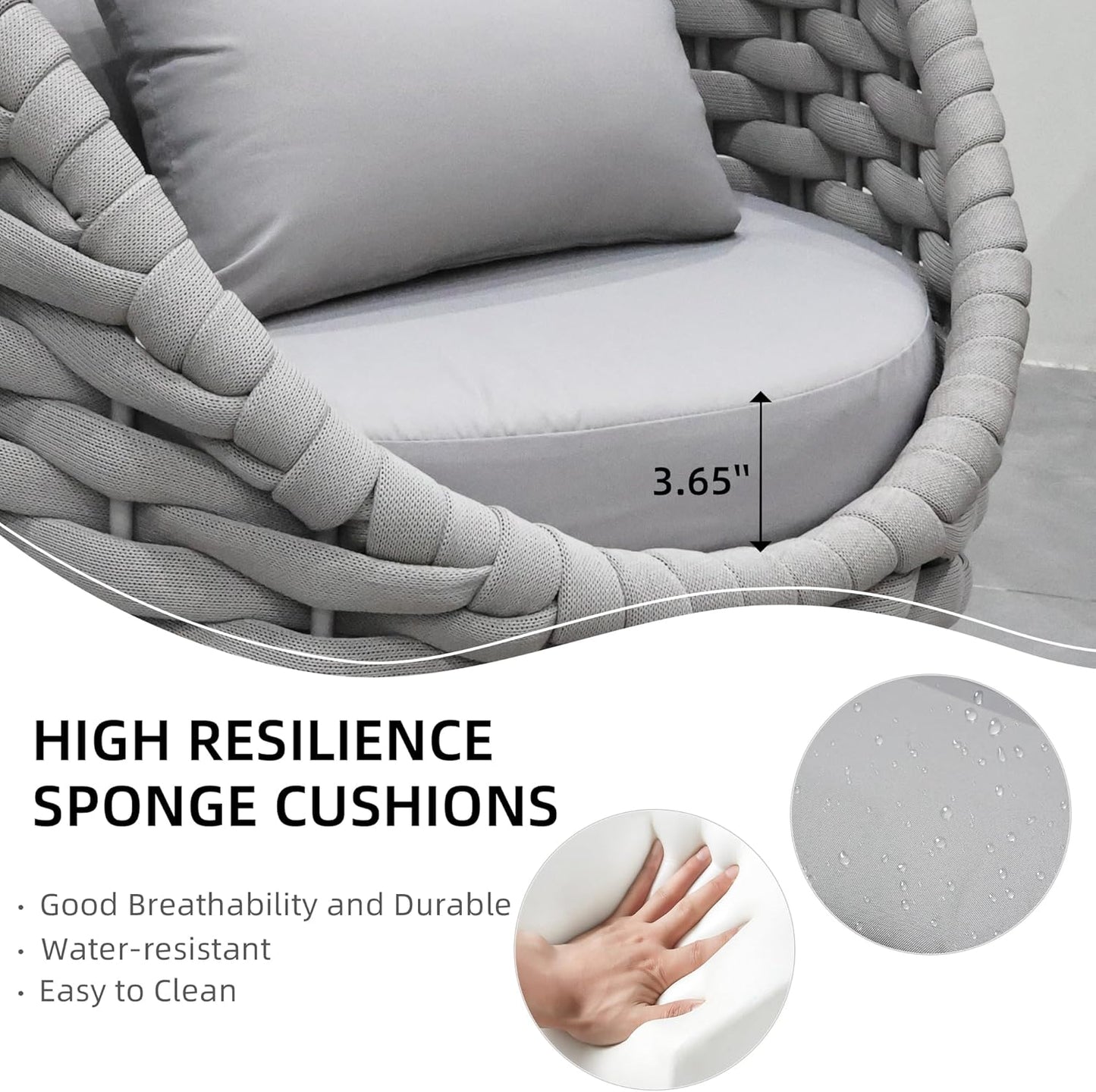 TWT 6 Pieces Patio Sofas, All-Weather Teslin Rope Balcony Furniture with Cushions & Pillows, Patio Couch Outdoor Patio Furniture Set for Indoor, Balcony, Backyard, Deck, Poolside, Grey