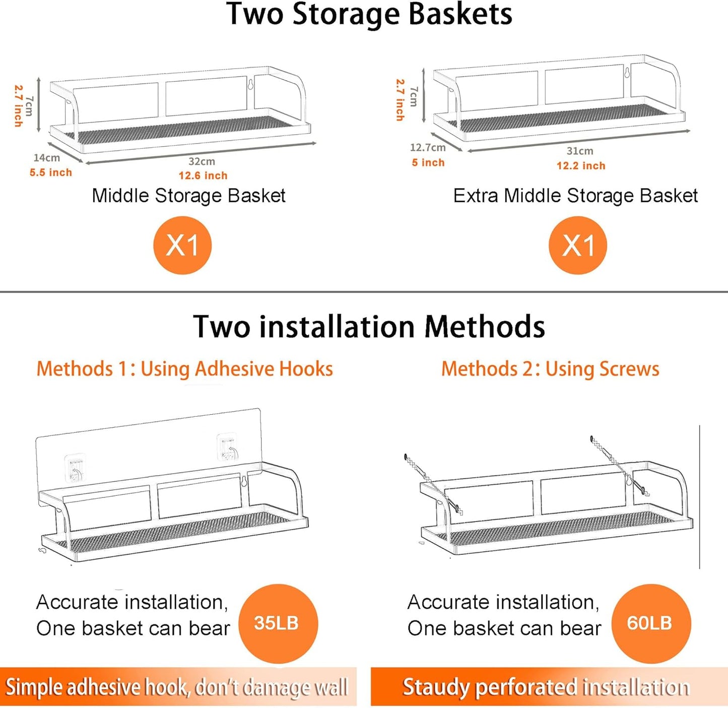 PUSDON Metal Wall Hanging Basket 2 Packs DIY Suitable for Multiple Scenes - Black Hollowout 12.6in