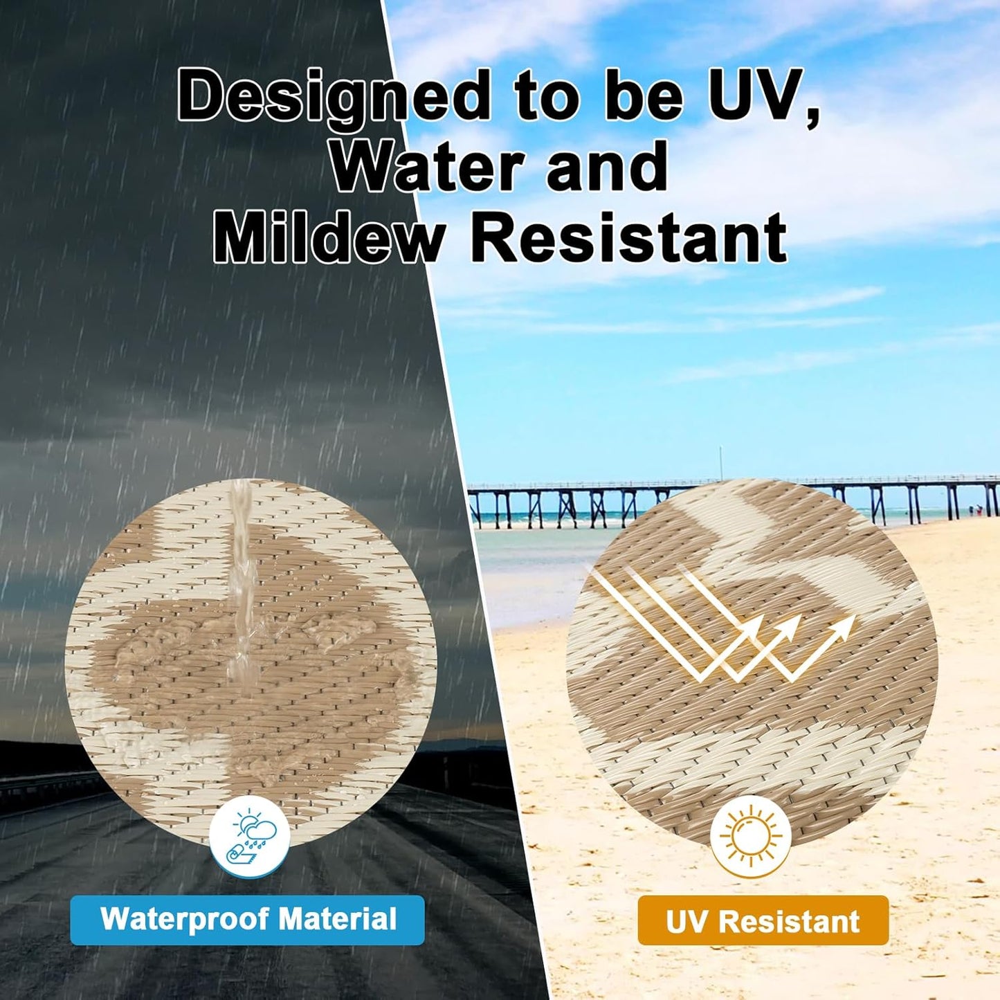 HEBE Outdoor Rug Waterproof 8ft, Plastic Straw Rug Camping Rug, Reversible Outdoor Patio Rugs RV Mat Clearance, Indoor Outside Floor Carpet for Porch,Deck,Camper,Balcony,Backyard