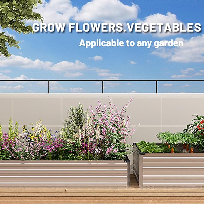 MGNO 2pcs 12x4x1FT Galvanized Raised Garden Bed-Outdoor Planter Box for Vegetables-Metal Garden Bed,RRectangle Planting Box for Herb,Flower