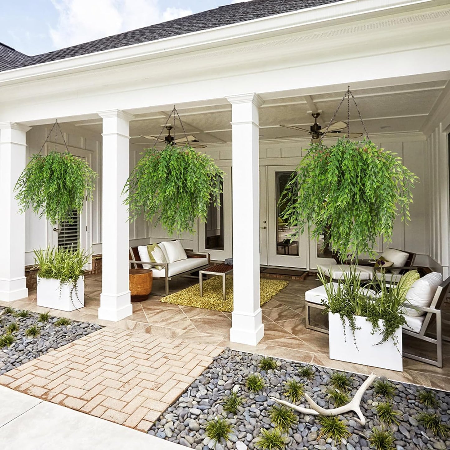 RECUTMS Artificial Weeping Willow 6Pcs,Plastic Leaves Twig Plants Greenery Fake Hanging Ivy Garland UV Resistant for Indoor Outdoor Home Garden Wall Baskets Wedding Party Table Planter Filler Decor