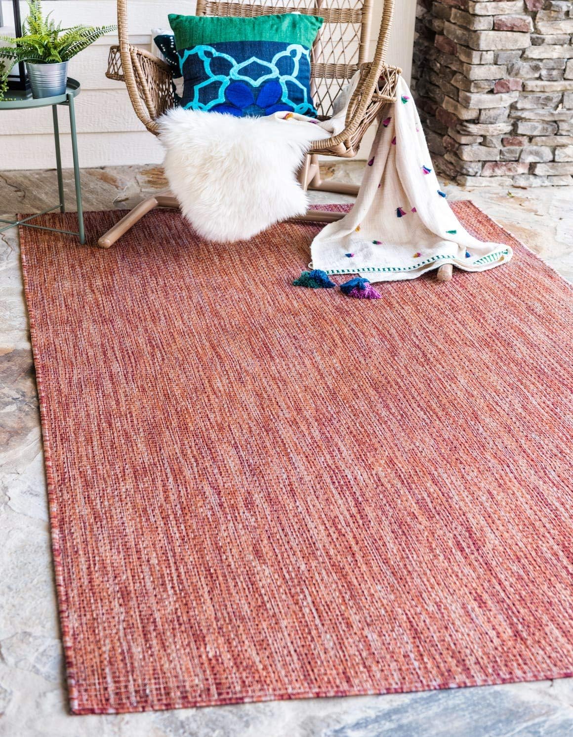 Unique Loom Collection Casual Transitional Solid Heathered Indoor/Outdoor Flatweave Area Rug (8' x 11' 4" Rectangle, Rust Red/Beige)