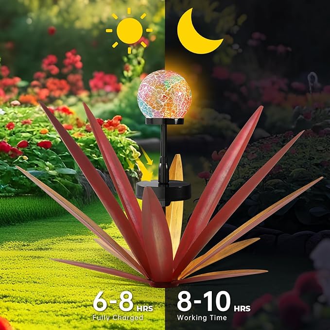 Tequila Rustic Sculpture Metal Yard Decor Hand Painted Metal Agave Garden Statue Red