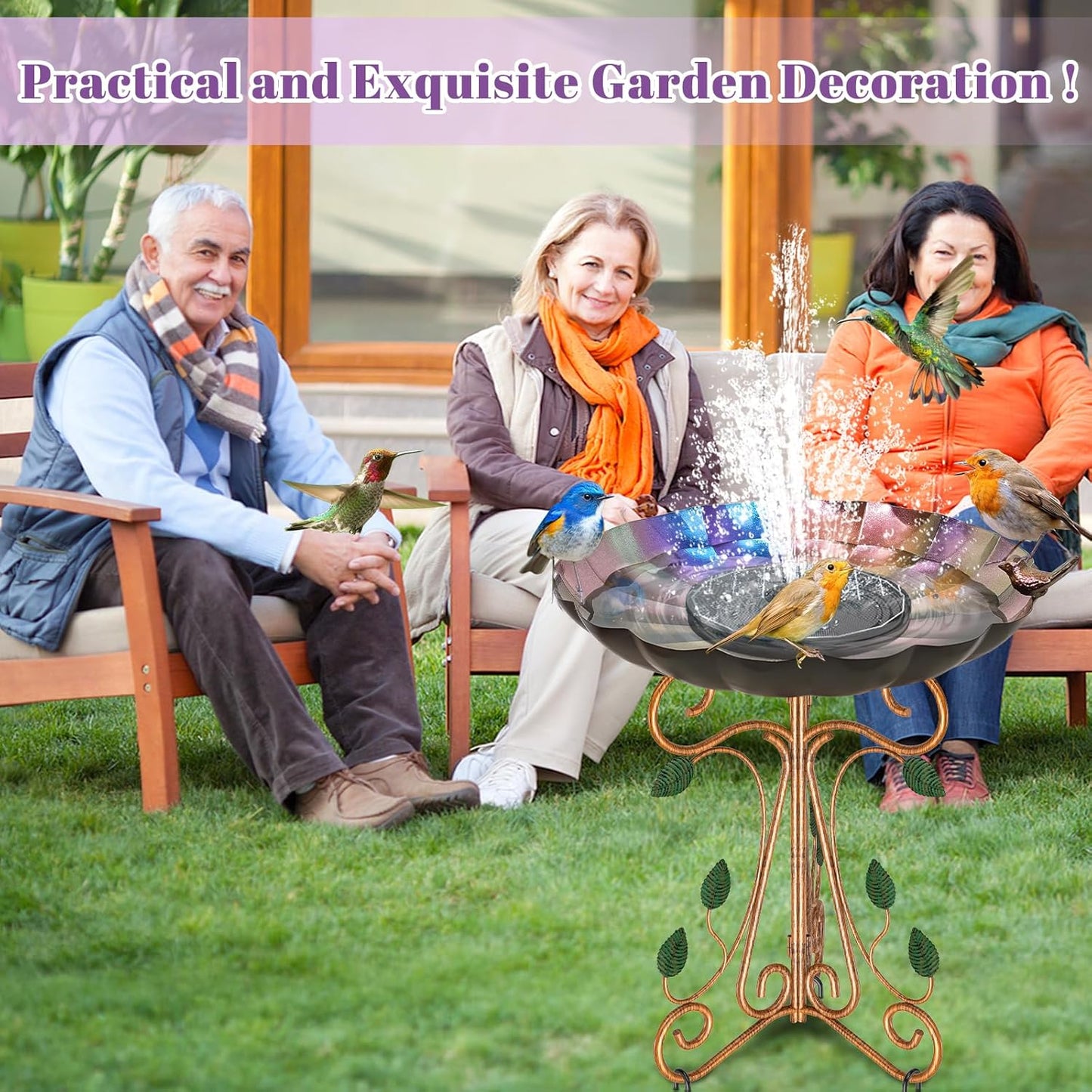 13" Diameter Vintage Metal Bird Bath, Birdbaths with Cast Iron Pedestal, Large Antique Bird Feeder for Outdoors Garden Patio Decor (Colorful Gradient)