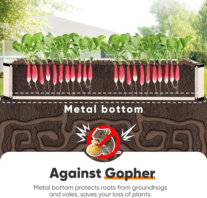 KING BIRD Raised Garden Bed Kit with Bottom 2025 Upgraded Galvanized Planter Garden Box Outdoor & Indoor for Gardening, Vegetables, Flowers, Beige, 70.8x23.6x11.8 in