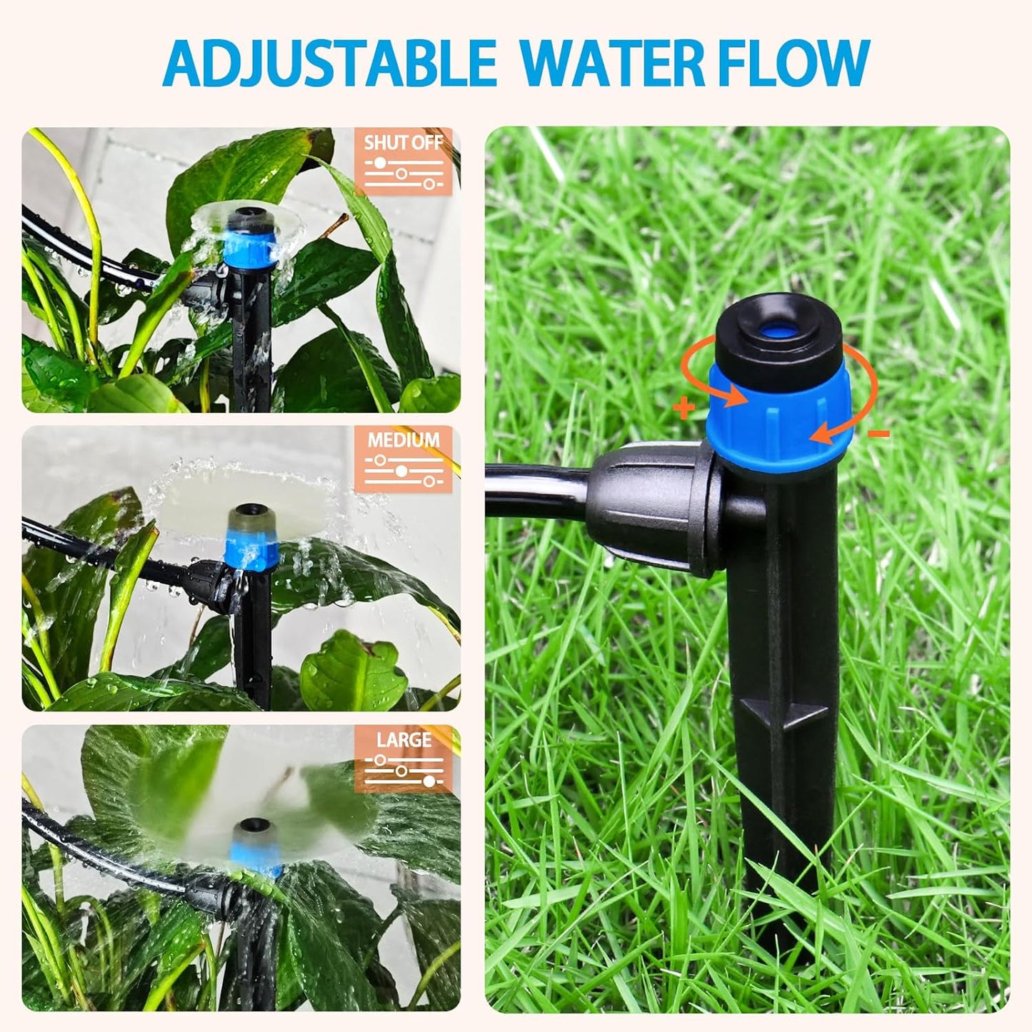 25 Pieces Drip Emitters Fan Shape with Stake for 1/4" Irrigation Tubing: Adjustable 360 Degree Water Flow Irrigation Universal Vortex Sprayer On 5" Stake Drip Pipe Sprinklers Fittings