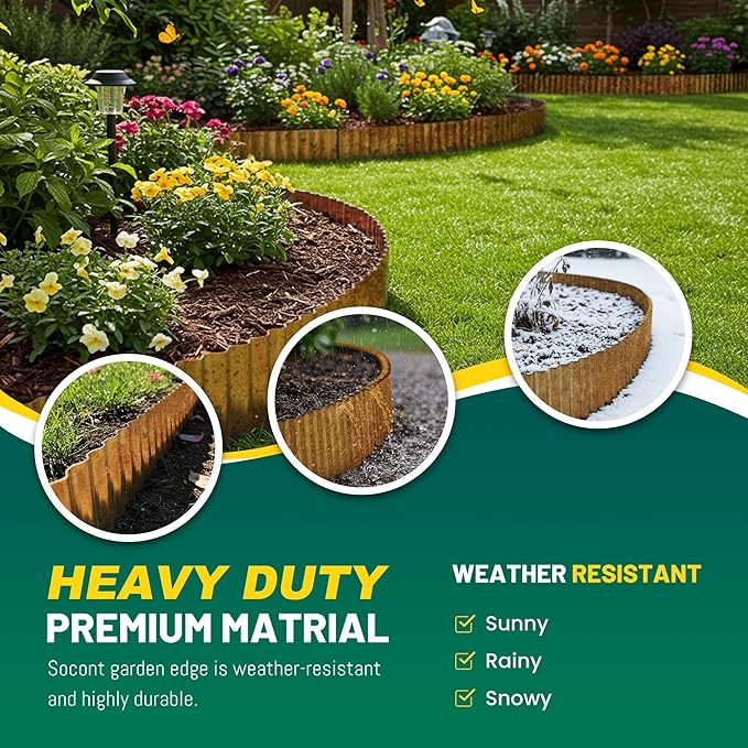 Corrugated Metal Garden Edging, 6"×40Ft Durable Landscape Border for Garden, Lawn, Flower Beds and Paver Edging (Rusty)