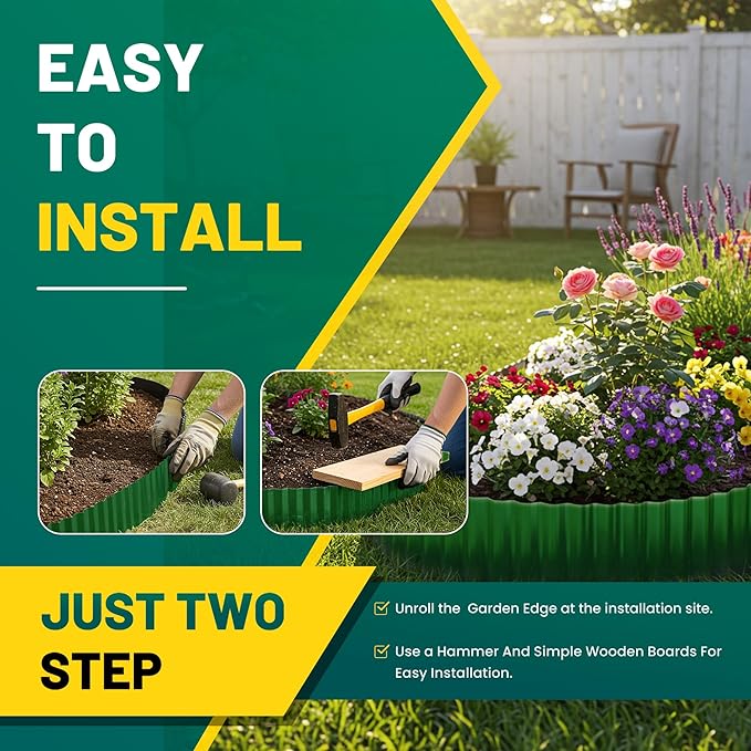 Corrugated Metal Garden Edging, 6"×40Ft Durable Landscape Border for Garden, Lawn, Flower Beds and Paver Edging (Green)