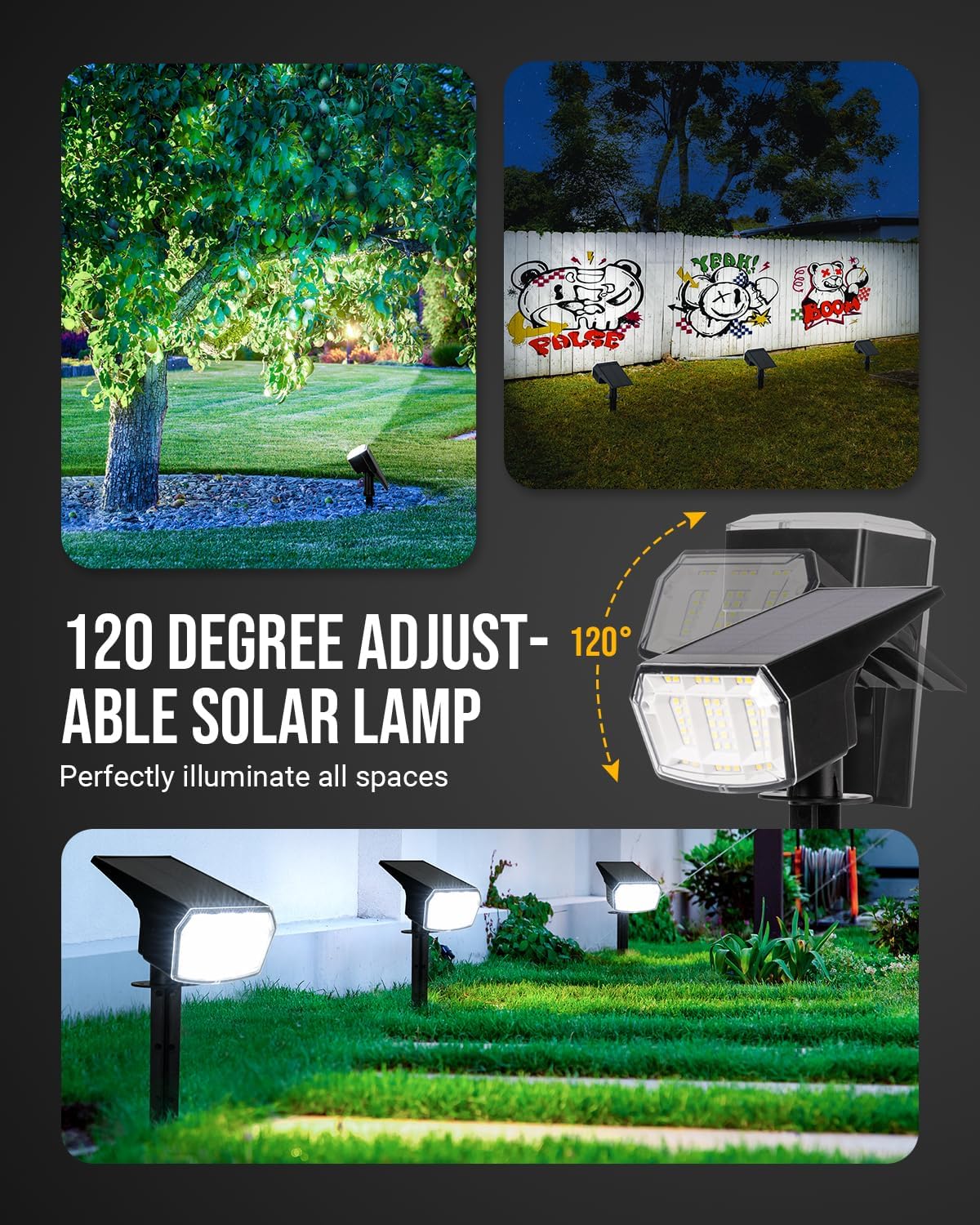 Solar Spot Lights Outdoor Waterproof Landscape Spotlights 63 LEDs 3 Lighting Modes IP65 Solar Spot Lights for Outside, Backyard, Garge, Garden, House-1 Pack Cool White