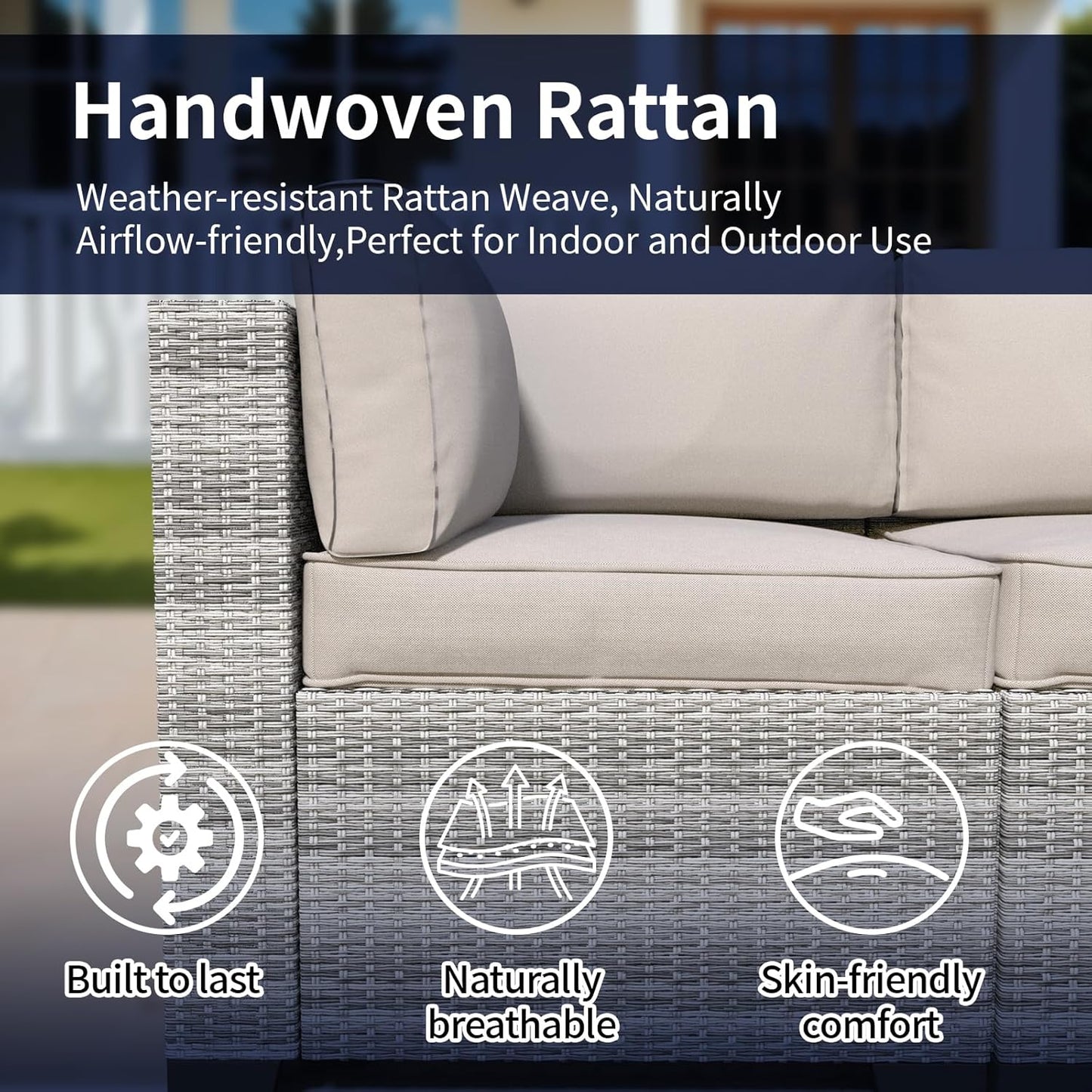 7 Piece Patio Furniture Set, Rattan Outdoor Patio Conversation Sets, Outdoor Sectional Furniture with Waterproof Cushion and Coffee Table, for Deck, Backyard, Garden, Field Gray