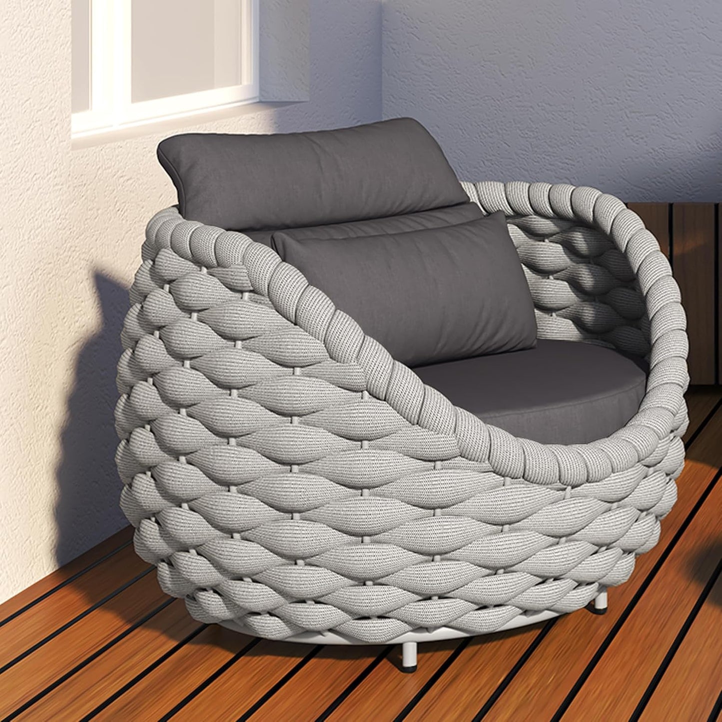 TWT Aluminium Patio Sofa Chair with Armrests Outdoor Chairs Small Patio Couch, All Weather Frame with Grey Thick Cushion for Balcony Porch Yard