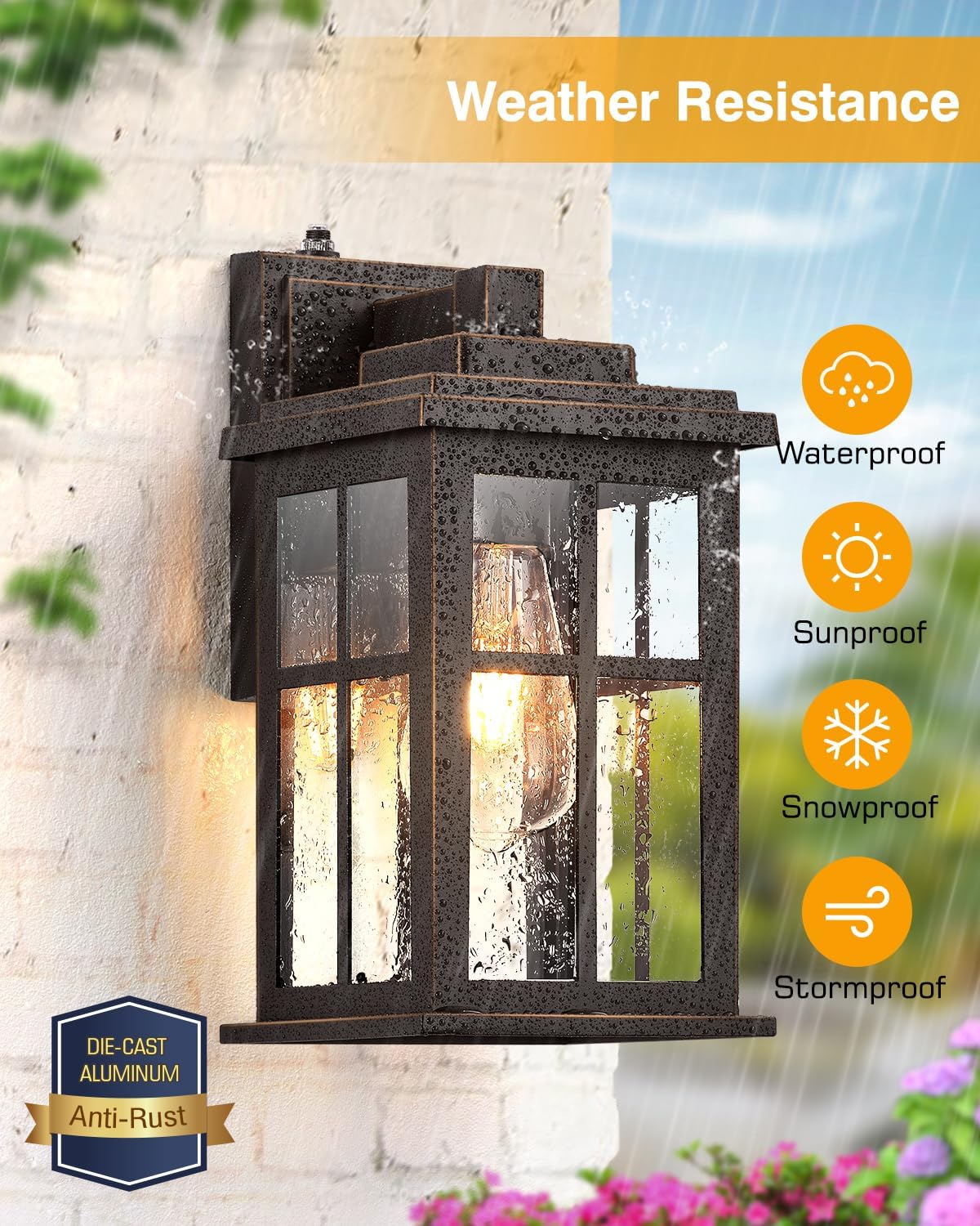 Dusk to Dawn Outside Lights for House, Oil Rubbed Bronze Anti-Rust Aluminum Exterior Lighting Fixtures, Easy-to-Install Waterproof Modern Outdoor Wall Light for Porch, Garage, Front Door