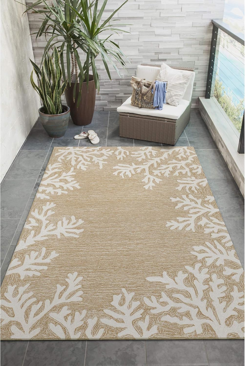 Liora Manne Rug, 7'6" x 9'6", Coral Border Neutral