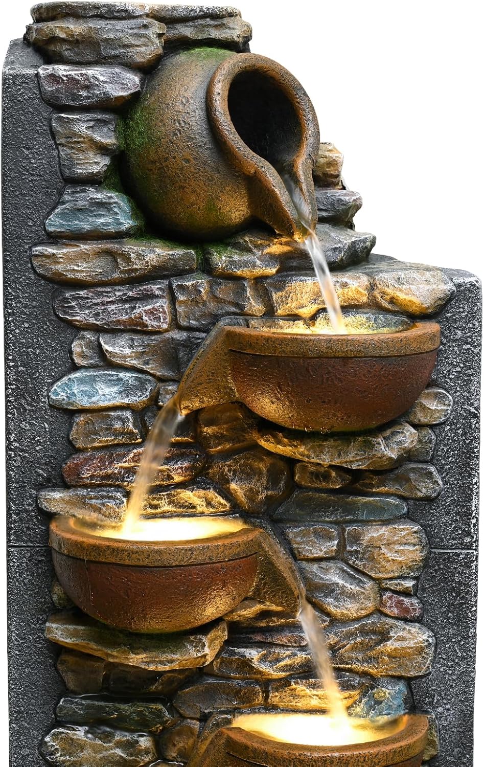 39" Outdoor Garden Water Fountain with Lights 5 Tiers Cascading Large Waterfall Floor Standing Fountain for Patio, Backyard, Deck, Porch and Home Art Decor
