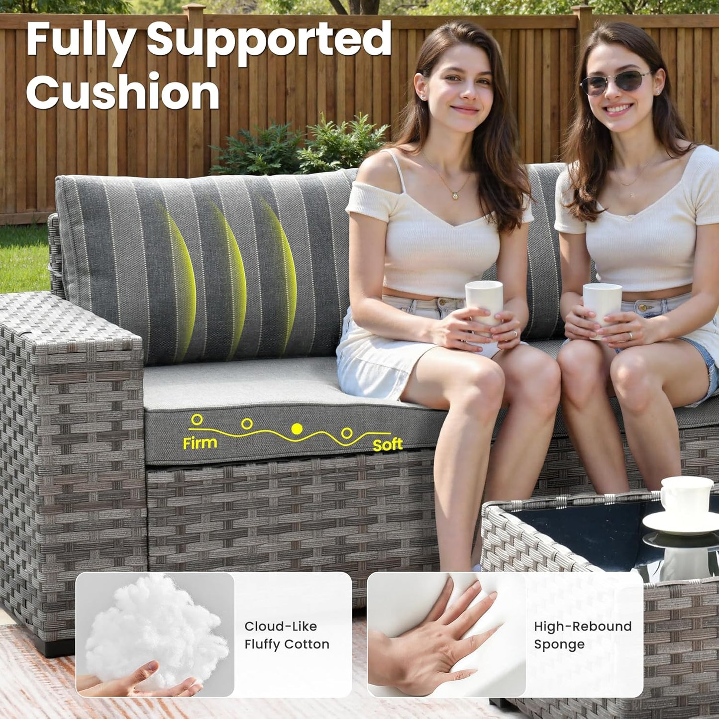 ovios 12 Pieces Patio Furniture Set, Outdoor Wicker Sectional Sofa with Glass Table Comfy Cushions, Modern Modular Deep Seat Couch Rattan Conversation Set, Dark Gray Stripe
