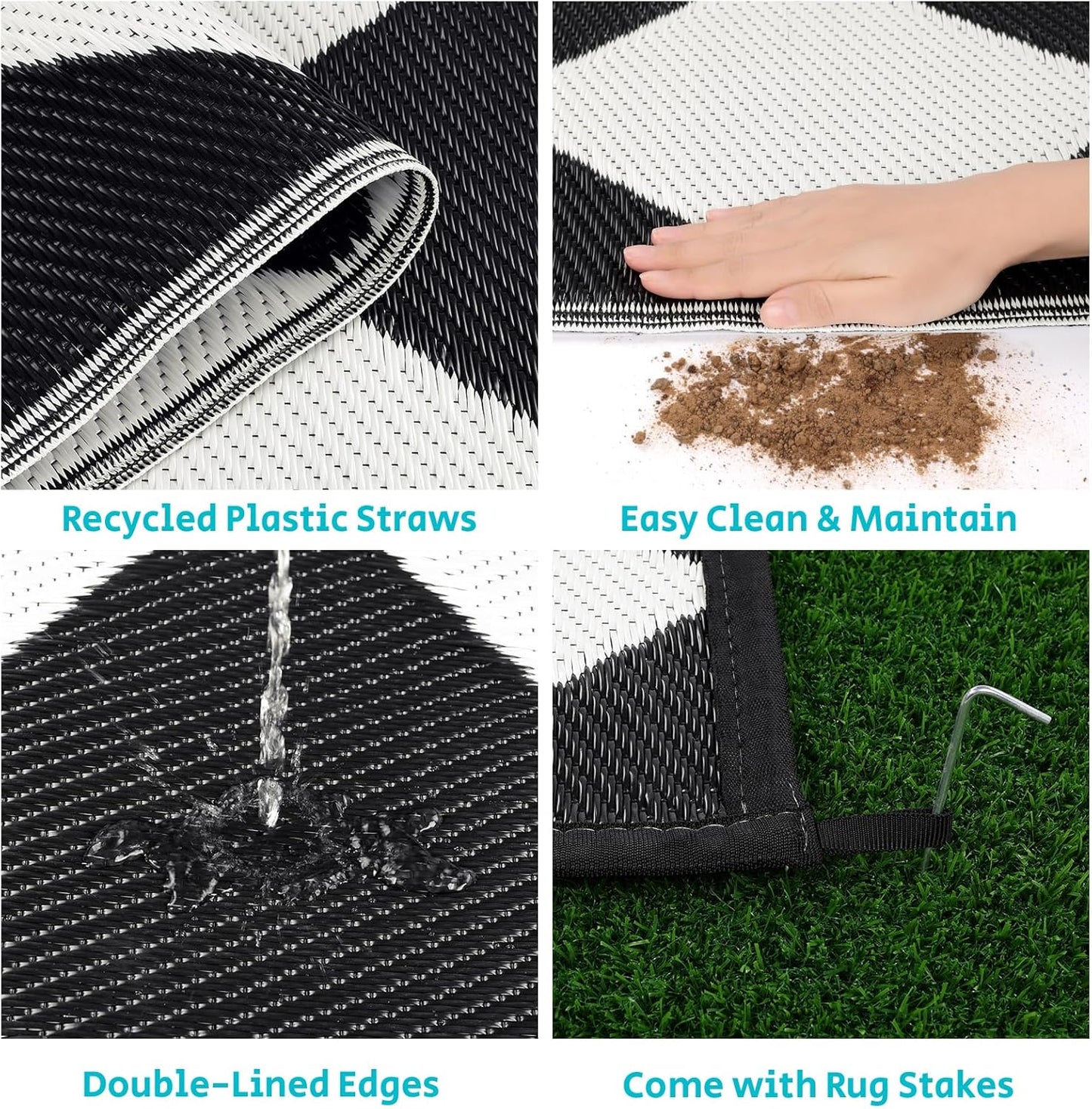 HEBE Outdoor Rug Waterproof 6x9, Reversible Plastic Straw Rug RV Camping Rug, Indoor Outdoor Patio Mat Clearance, Outside Carpet for Porch,Deck,Camper,Balcony,Backyard,Picnic