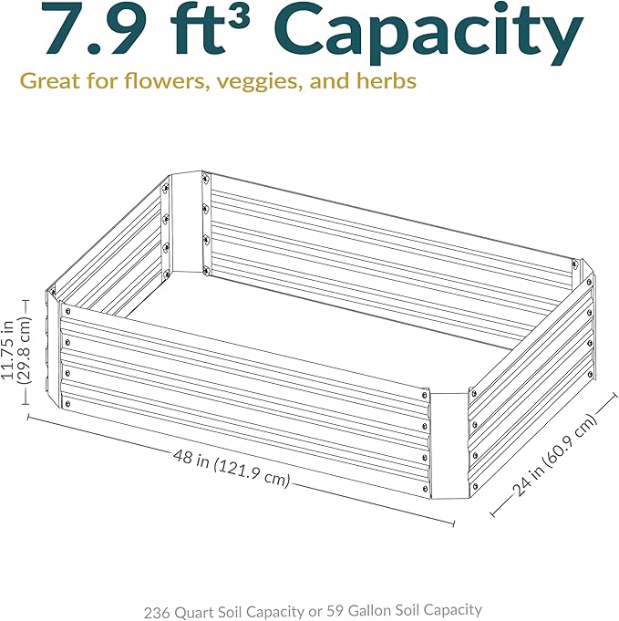Sunnydaze 11.75" H Raised Metal Garden Bed - Galvanized Raised Garden Bed Outdoor for Vegetables and Flowers - Brown - 4' x 2' Rectangle