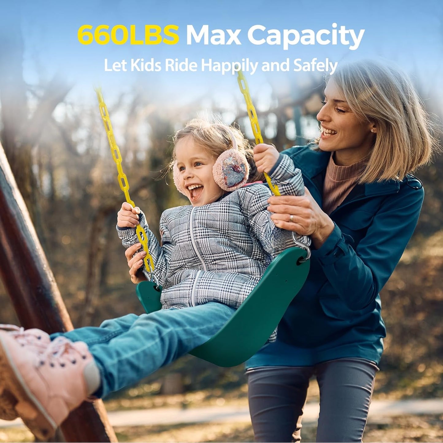 PACEARTH 3 Pack Swings Seats Holds 660lbs with 68.9 inch Anti-Rust Chains Plastic Coated 23.6 inch Tree Hanging Straps and Locking Buckles Playground Swing Set Accessories Replacement - Green