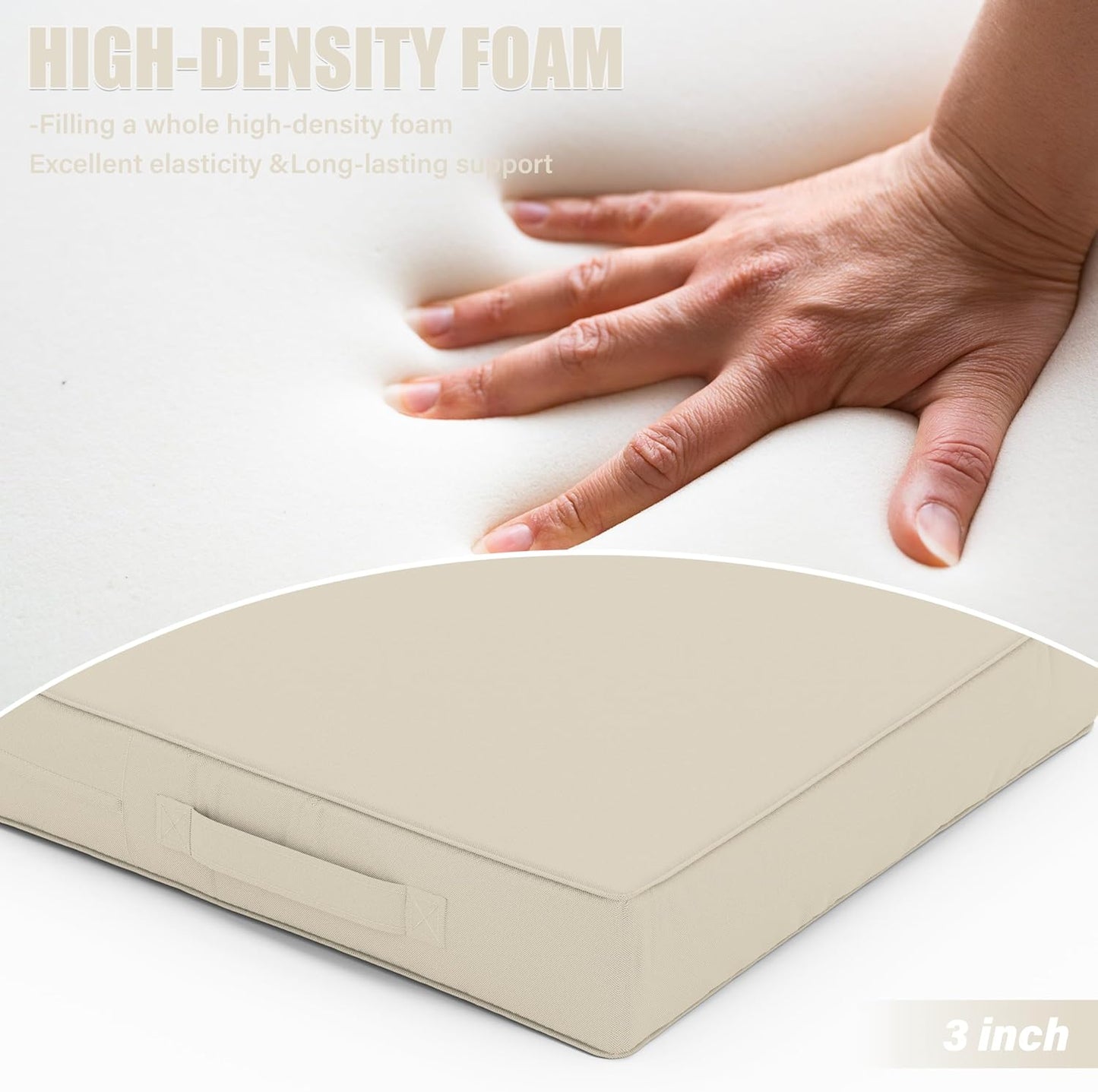 Patio Chair Cushions 17 X 16 X 3 Inch Waterproof Outdoor Seat Cushions for Patio Furniture, Outdoor Sofa Couch Pads with Ties & Handle, Set of 2, Cream