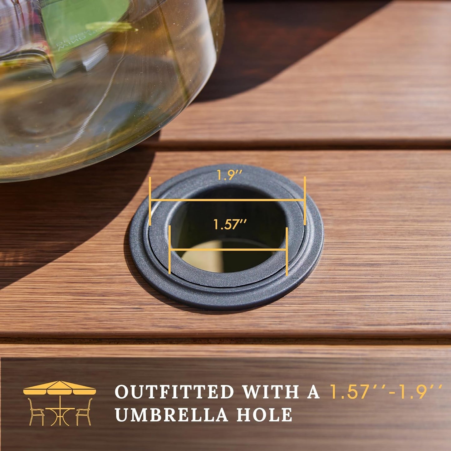 VICLLAX 40.2" Square Patio Dining Table for 4, Outdoor Table with Umbrella Hole, All Weather Metal Patio Table for Lawn Garden, Walnut Wood-Like Tabletop