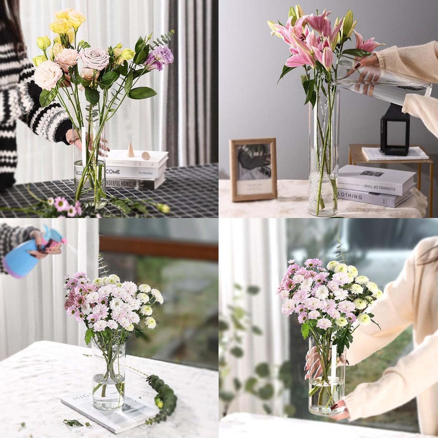 Clear Flower Vase, Non-breakable Vases, 4" W x 10" H, Acrylic Vase, Aesthetic Room Decor Cylindrical Modern Flower Vases for Table Centerpiece, Home Decor, Women Floral Arrangement Gift