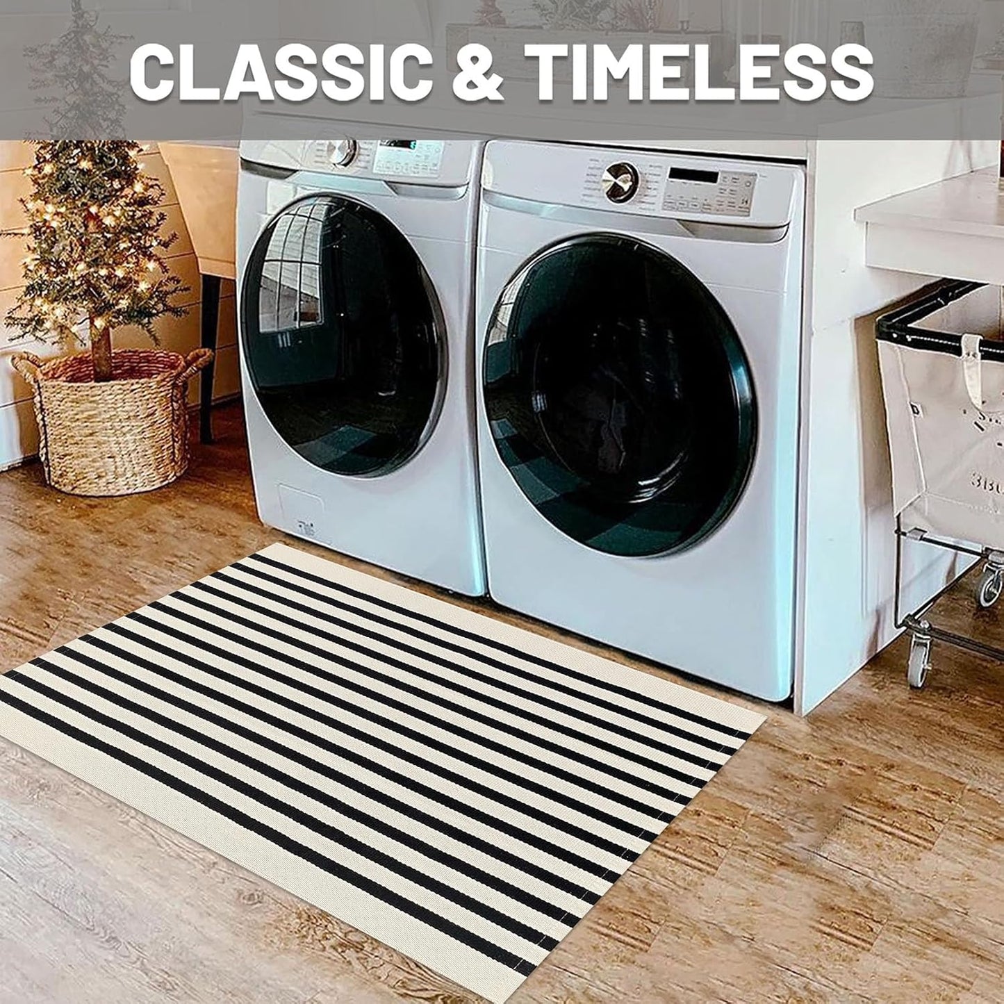 IOHOUZE Black Beige Striped Rug -2'x3' Front Door Rugs Outdoor, Small Washable Area Rug for Front Porch, Spring Summer Welcome Mats Outdoor Indoor, Doormat for Entryway Porch Entrance